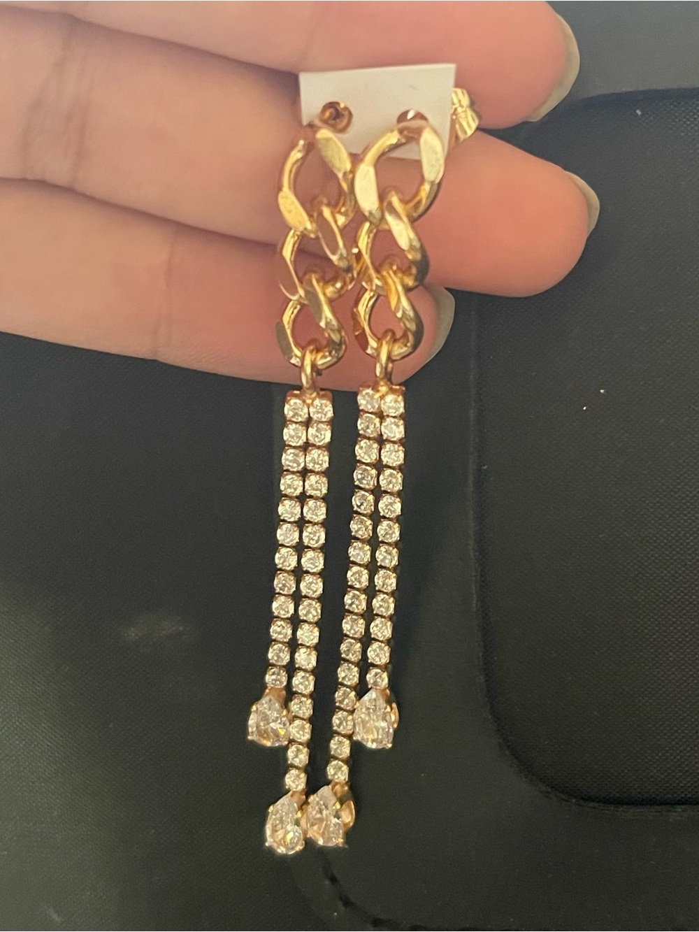 Gold-Tone Chain Drop Earrings with Crystal Tassels